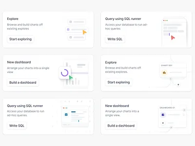Cards for Lightdash.com branding clean design illustration minimal modern ui ux website