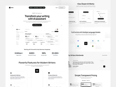 BoAI | AI Writing Assistant Landing Page ai ai writing assistant creative design landing page minimal interface product showcase saas ui ux ui web design website