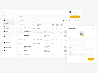 Entity List Data Table + Add New Entity Modal