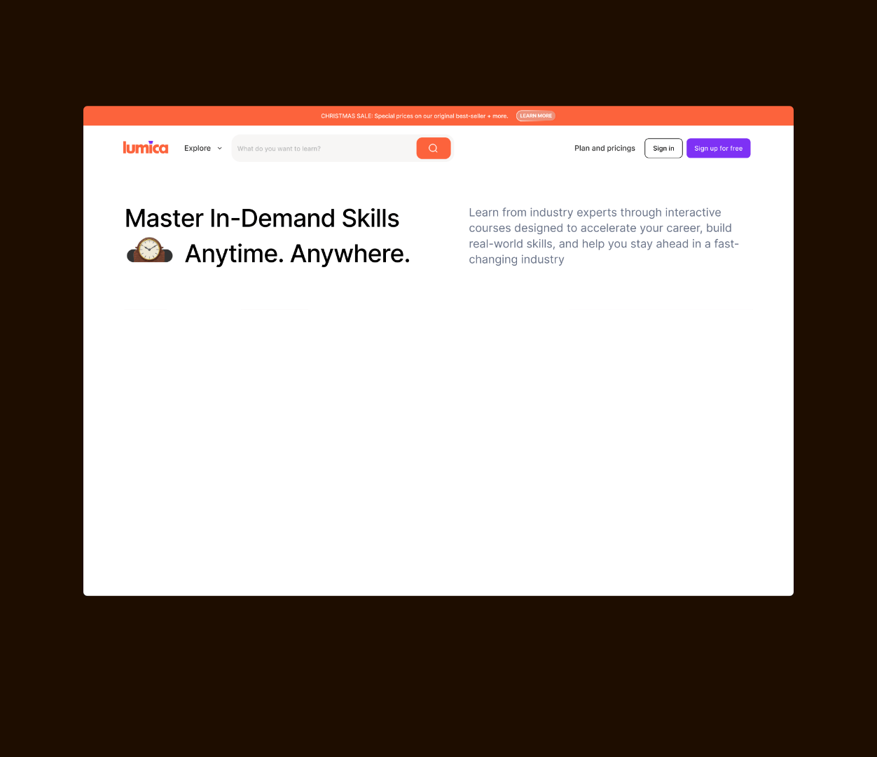 Lumica — Empowering Growth Through Skill-Based Learning conversion conversiondesign edtech educationplatform landingpage learning minimalis onlinelearning productdesign skillbasedlearning uiuxdesign uxcasestudy web webdesign