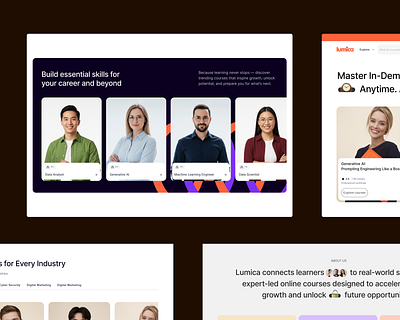 Lumica — Learn Skills That Drive Your Future conversiondesign course edtech education educationplatform landingpage learningplatform onlinecourse onlinelearning productdesign skillbasedlearning ui uiuxdesign uxcasestudy webdesign