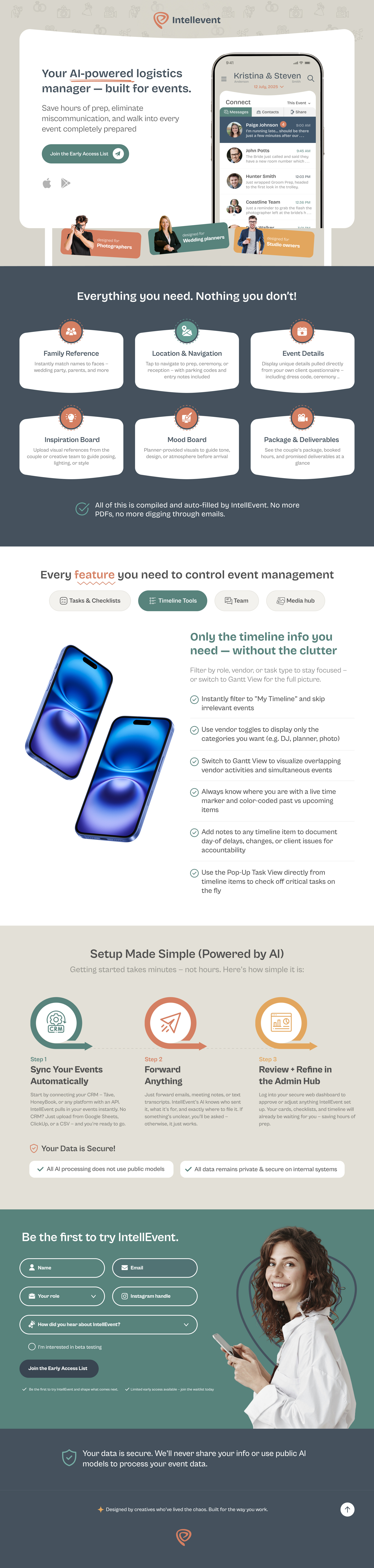 Intellevent Event management app Landing page event manager landing page mobile app landing page web design
