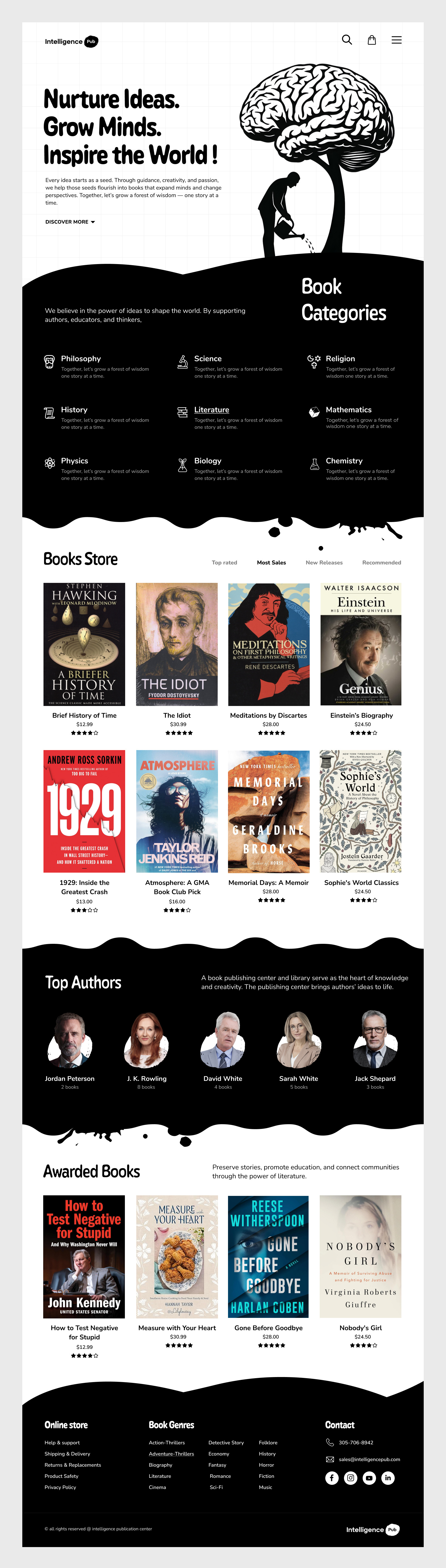 Intelligence pub book store web design black and white book store books elegant landing page publishing simple ui design web design