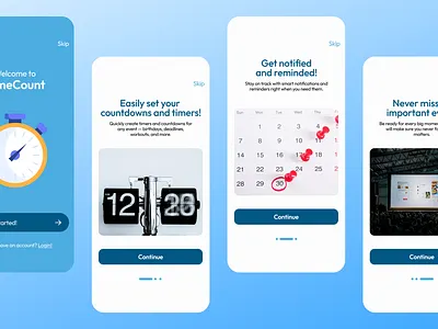 Onboarding Screens - TimeCount app branding design graphic design illustration logo typography ui ux vector
