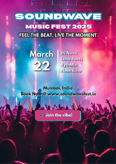 SoundWave Music Fest 2025 – Event Poster Design 30dayschallenge branding creativedesign designchallenge dribbbleportfolio eventposter figmadesign graphicdesign motion graphics musicfestival posterdesign uidesign visualdesign