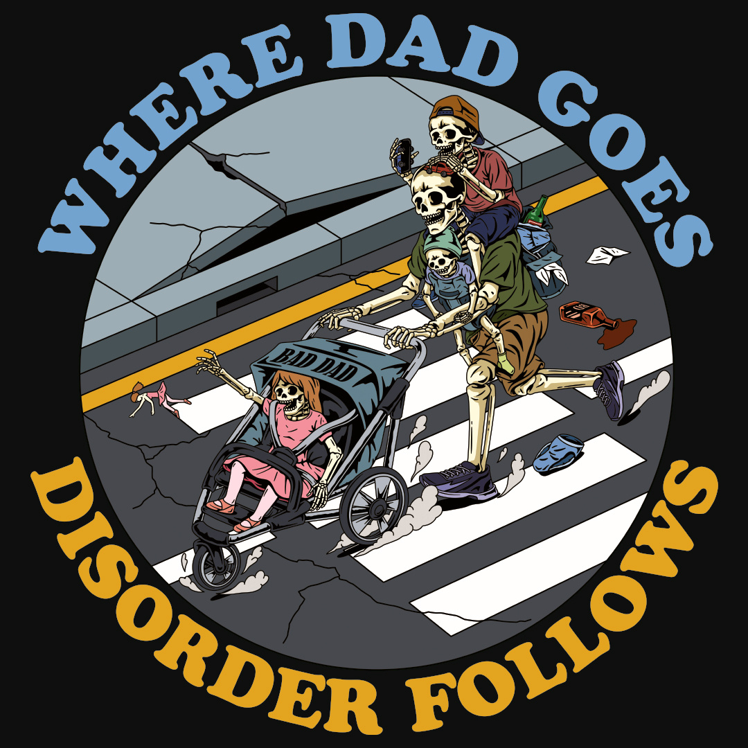 Disorder 2d art apparel character clothing comic dark design funny illustration merch skeleton t shirt