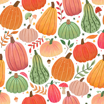 Pumpkin Pattern Design adobe fresco digital illustration halloween illustration pattern design photoshop print pattern pumpkin surface pattern