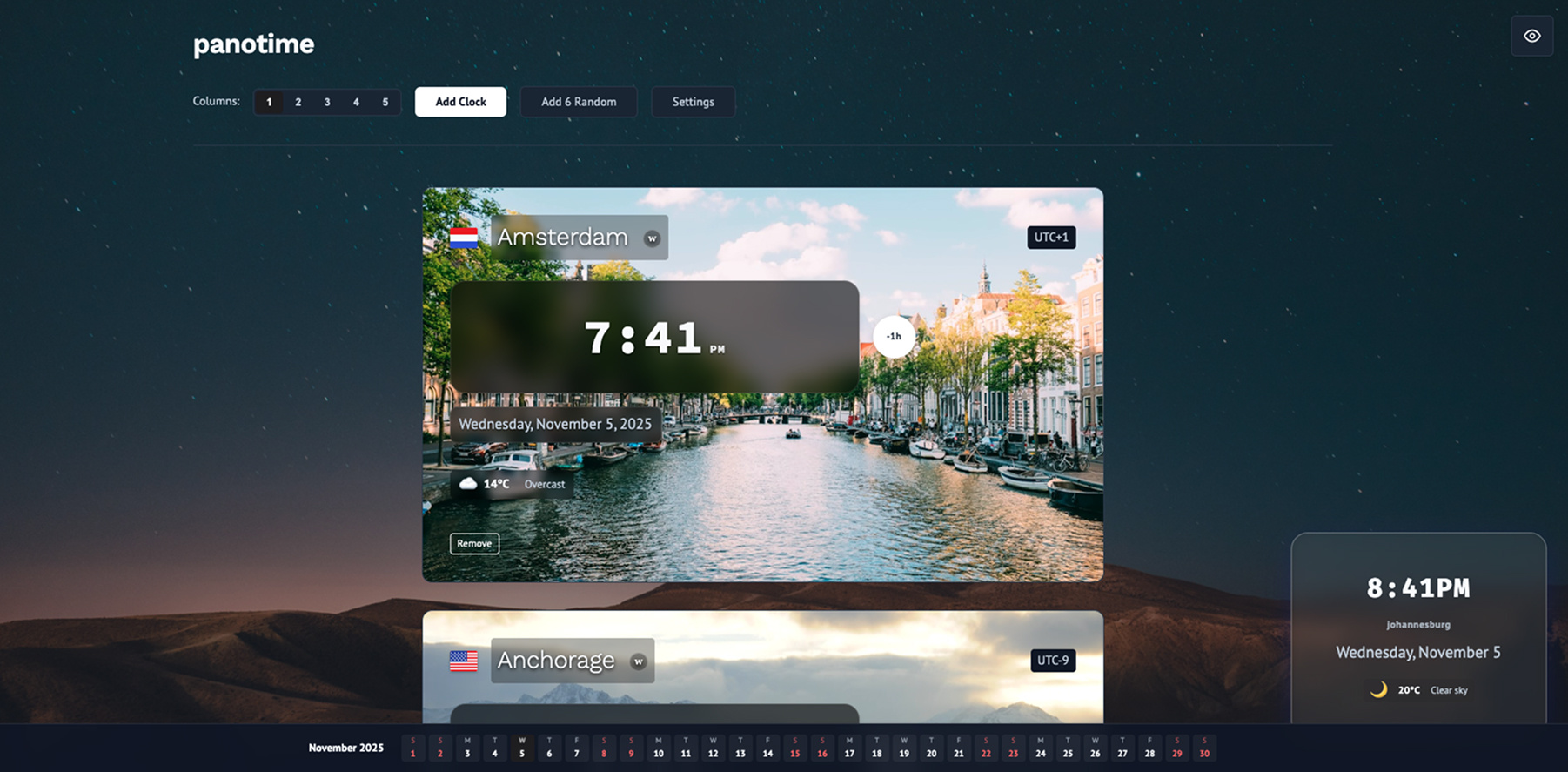 Example of Panotime - Timzone and Desktop Calendar v1.4