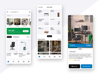Furniture Shopping App — Minimal Mobile E-Commerce UI cleanui dribbbledesign ecommerceapp figmadesign minimaldesign mobileapp mobileui modernui onlinestore productpage shoppingapp uidesign uxdesign