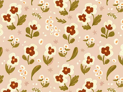 Whimsical Pink Flower Pattern botanical cute floral flowers hand drawn illustration pattern surface pattern design