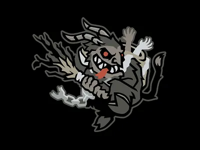 Swinging Krampus baseball christmas creature folklore holiday holidays horror illustration krampus milb mlb monster santa santaclaus sports swing vector