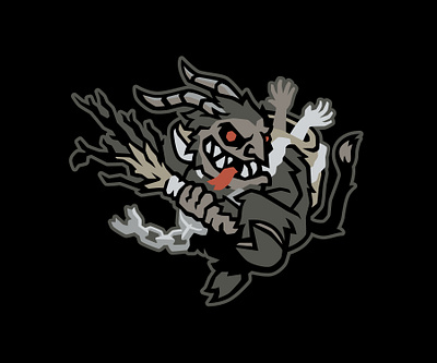 Swinging Krampus baseball christmas creature folklore holiday holidays horror illustration krampus milb mlb monster santa santaclaus sports swing vector