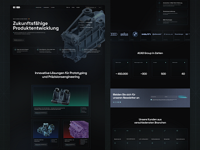 Industrial B2B, Prototyping and Precision Engineering 3d aerospace automotive b2b branding cad darkui design figma industrial landing page tech ui ux web webdesign website