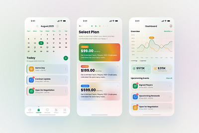 Club Manager App UI android app app branding club manager football illustration ios app player manager uiux