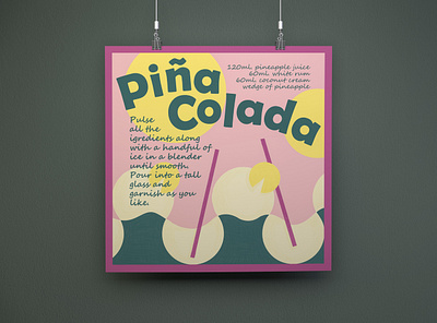 Square Poster adobe illustrator bright cocktail design fun graphic design illustration pina colada poster procreate recipe