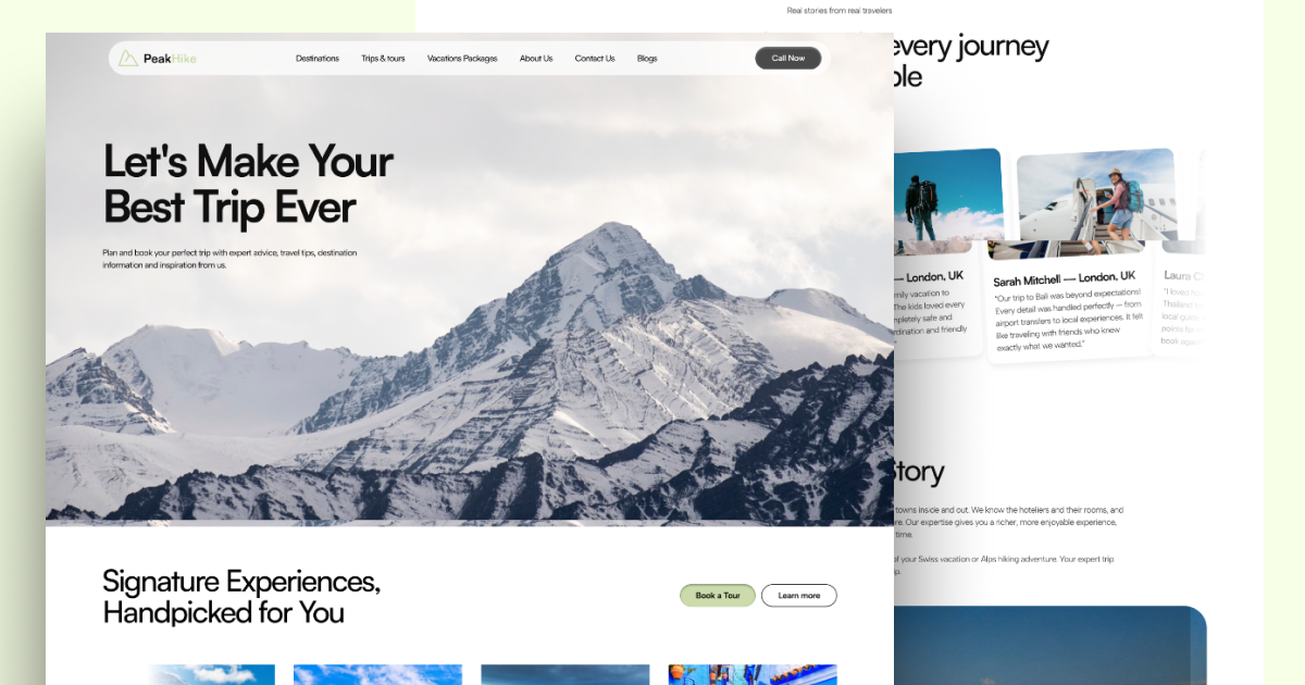 PeakHike - Travel Website design tour web tour website tourism web tourism website travel travel web travel web design travel website travelling ui uiux userinterface ux webdesign webitse website design