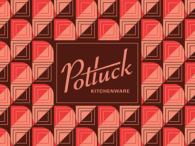 Potluck Kitchenware - Branding 50s branding cookware design ely graphic design illustration industrial kitchen logo malley design mn pattern potluck retro script typography vector vintage