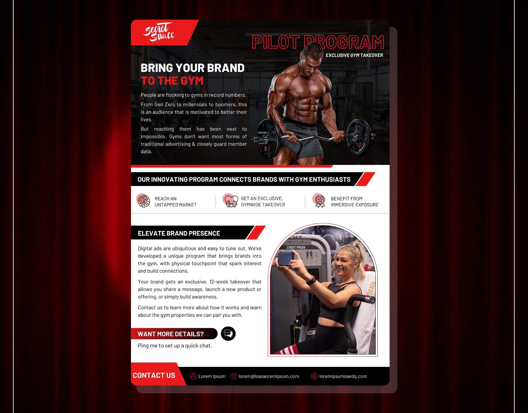 One Pager Deck Teaser Gym brand guide branding brochure deck flyer free graphic design gym illustration infographic keynote one pager paid powerpoint premium presentation design slides teaser training visual