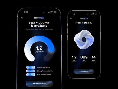 Fiber App app chart dashboard design fiber installation minimal speed ui ux