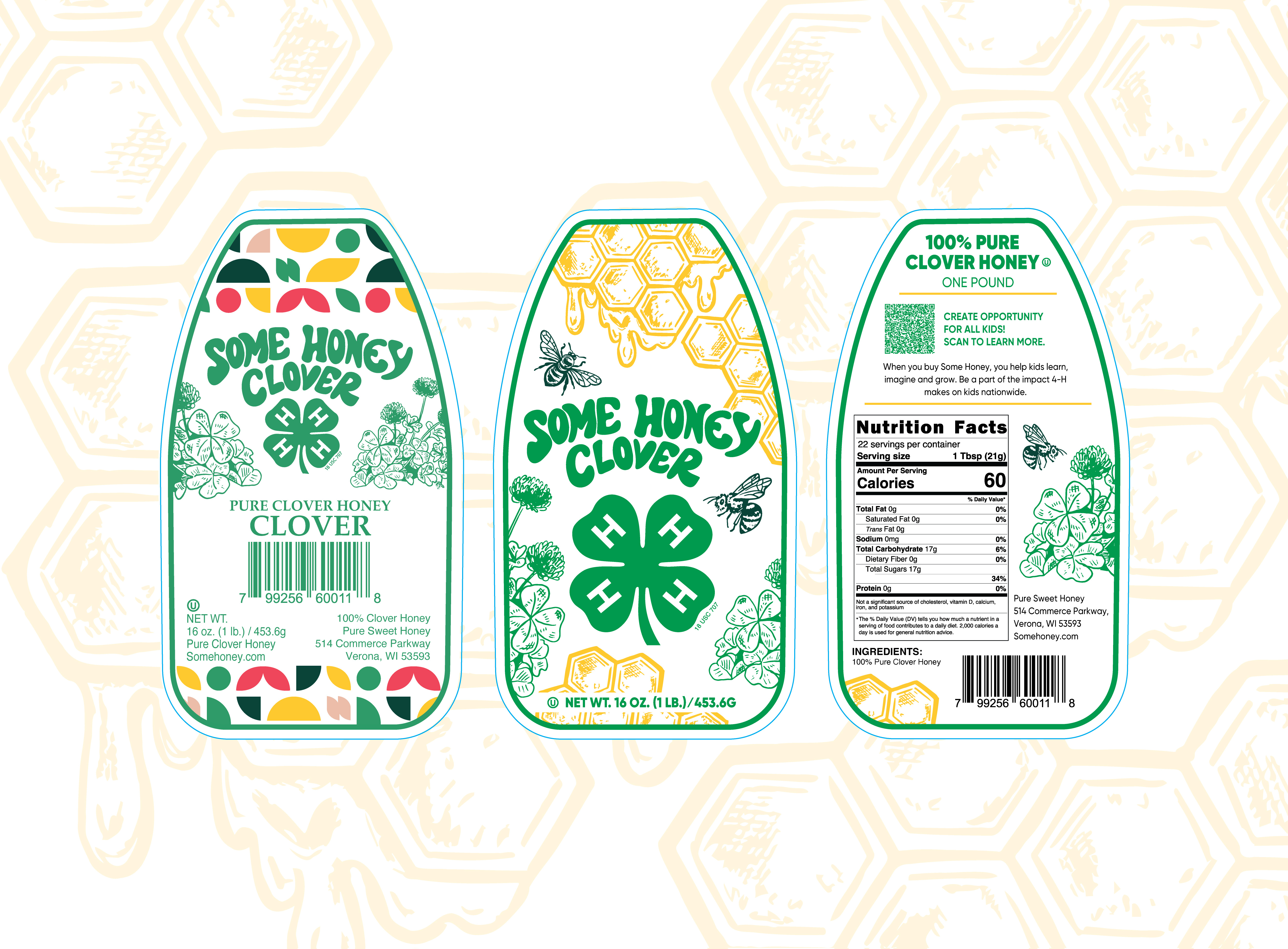 4H Some Honey Clover Label Design 4 h 4h branding branding design clover clover honey drawing food label food packaging graphic design hand drawn honey honeycomb illustration illustration art illustrator label label design labels