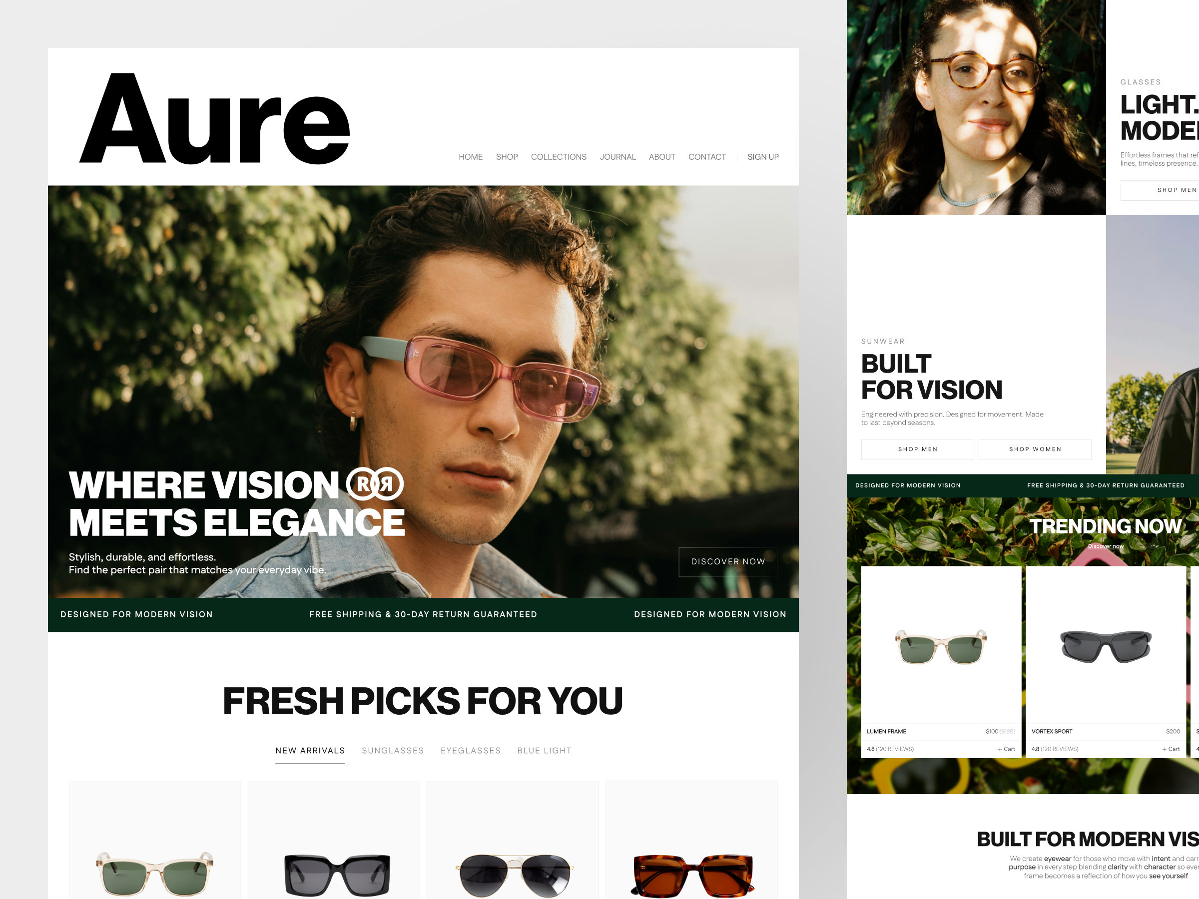 Aure - Modern Eyewear Landing Page ecommerce eyewear fashion design fashion eyewear fashion website landing page minimal design web design