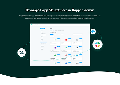 Revamped App Marketplace in Happeo Admin app marketplace marketplace design redesign revamp ui ux webdesign website