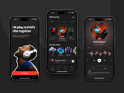 Méloir - Music mobile app app app design audio dark mode mobile mobile app mobile design mobile ui music music app music player personalized music playlist sound streaming app ui ui concept ui design ux ux design