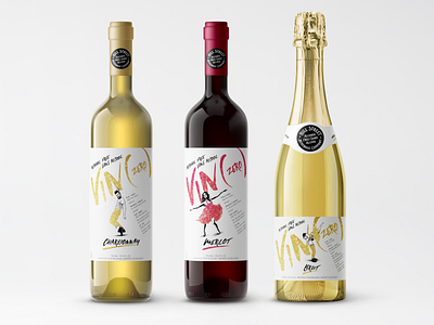 Vin (Zero) Wines alcohol alcohol free art bottle brush brushy brut canada champagne chardonnay dance graphic design illustration illustrator label label design merlot vin zero vino wine