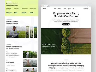 NaturaX - Agriculture Website about page agriculture agritech business company coorporate energy enviroment framer green home pages landing page layout nature saas startup vektora web design webflow website