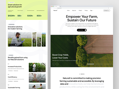 NaturaX - Agriculture Website about page agriculture agritech business company coorporate energy enviroment framer green home pages landing page layout nature saas startup vektora web design webflow website
