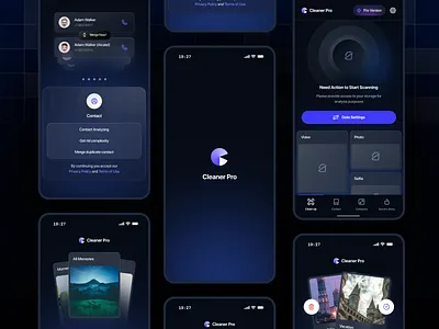 Cleaner Pro - Onboarding app automation blue clean cleaner app cleaner duplicate contact dark future graphic design image mobile app modern photos secret space ui ux videos