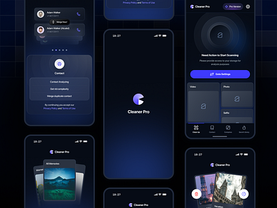 Cleaner Pro - Onboarding app automation blue clean cleaner app cleaner duplicate contact dark future graphic design image mobile app modern photos secret space ui ux videos