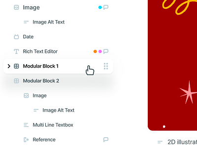 Contentstack CMS Content Editor Nested List app b2b cms collapse collapsible contentstack cursor expanded flat hover list menu nested ui ux web