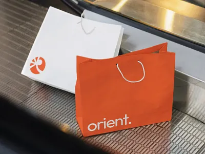 Orient - Brand Implementation brand brand identity branding clean design fashion implementation bran logo design merch merchandise orange totebag visual identity