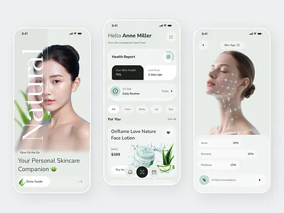 AI Skincare Mobile App Design ai skin scan ai technology beauty app clean design face scan ios app makeup app mobile mobile app personal care shopping app skin analysis skincare app skincare app design ui design