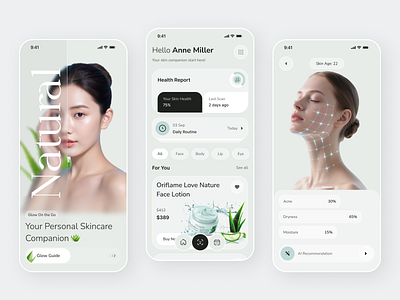 AI Skincare Mobile App Design ai skin scan ai technology beauty app clean design face scan ios app makeup app mobile mobile app personal care shopping app skin analysis skincare app skincare app design ui design