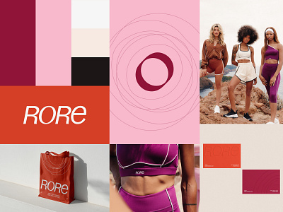 RORE - Active Wear Brand active wear apparel bento brand brand identity branding business card fitness logo photo pink sport tote bag women yoga