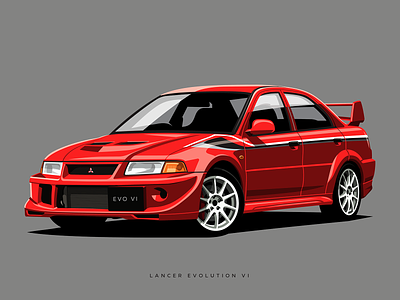 Mitsubishi Lancer Evolution VI automotive cars design evo flat illustration lancer mitsubishi racing rally red slick vi