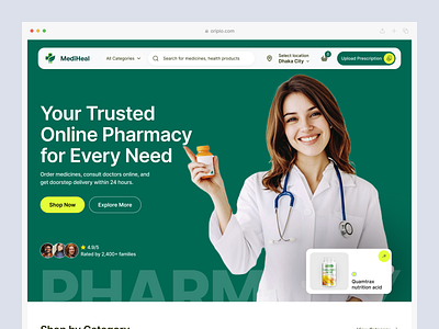 MediHeal - Pharmacy Website Design ecommerce design healthcare platform healthcare website medical medical ecommerce medical website medical website design medicine website online medicine store online store oripio pharma website pharmaceutical pharmaceutical website pharmacy pharmacy ecommerce website pharmacy landing page pharmacy website pharmacy website design web design
