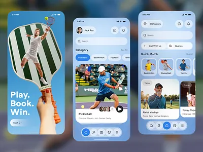 Sports Booking App UI – Play, Book & Connect with Athletes app design badminton app booking app fitness app football app match making app mobile mobile app pickleball app sports sports app sports booking sports tech tennis app ui design wellness app