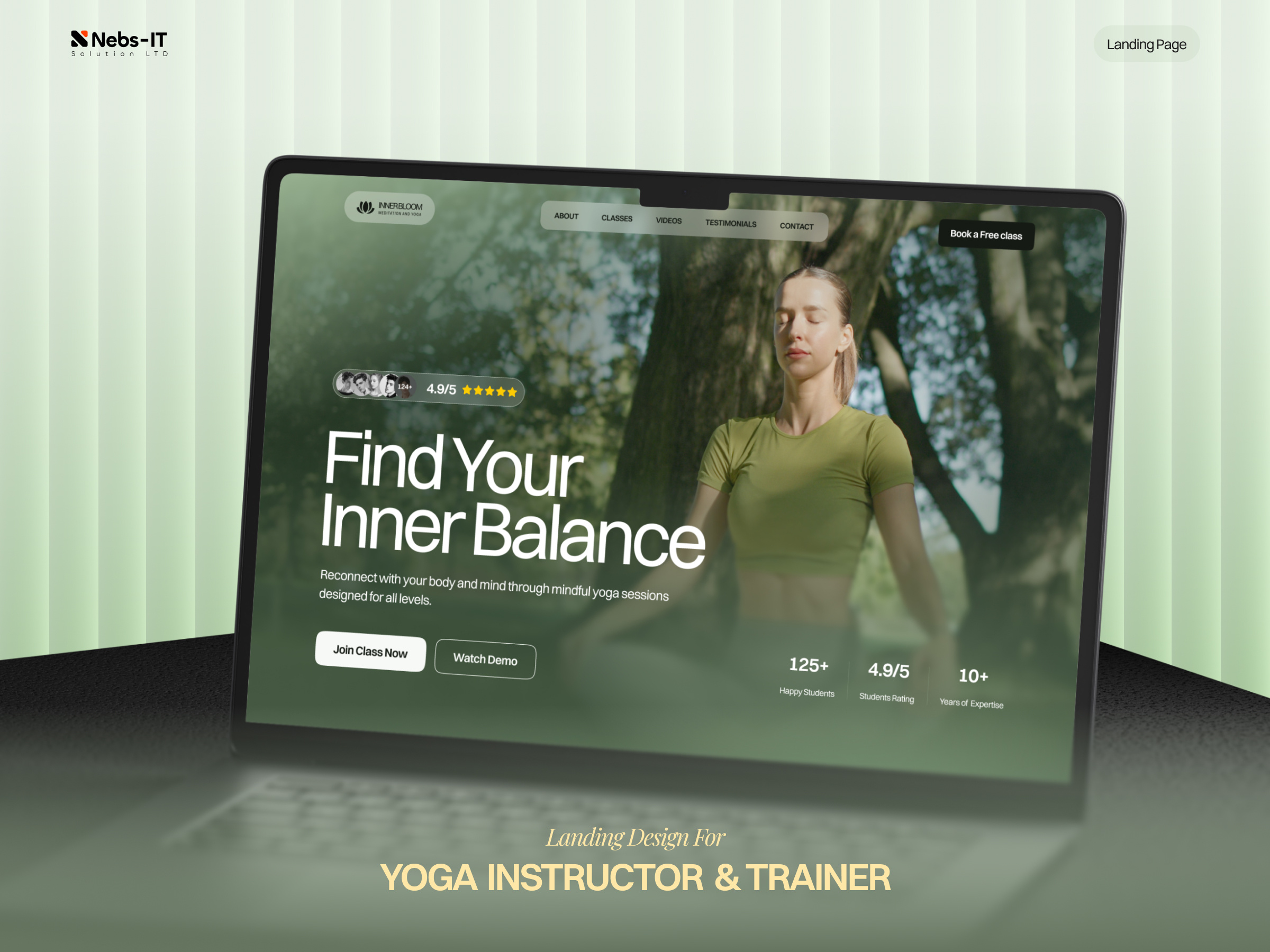 Yoga instructor & Fitness Trainer landing page - Inner Bloom activities branding clean fitness healthcare meditation website minimal personal trainer ui design ux design web design wellness platform yoga yoga website design