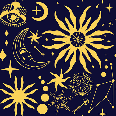 Mystical Starry Sky. Seamless pattern celestial fabric fashion gold moon mystic pattern seamless star textile