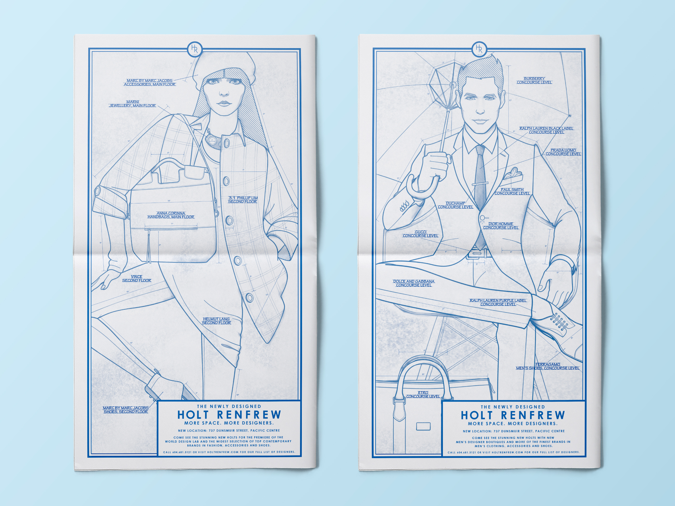 Holt Renfrew blueprint branding canada fashion graphic design holt renfrew illustration illustrator toronto vancouver vector