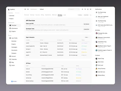 API Keys - SnowUI dashboard ui kit
