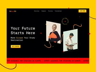 GoEuroEd Hero Section bright dark theme design educational website figma hero section home page landing page learning management system product design study abroad typography ui ux vector web design website design