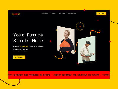 GoEuroEd Hero Section bright dark theme design educational website figma hero section home page landing page learning management system product design study abroad typography ui ux vector web design website design