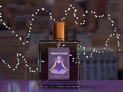 Midnight Blossom - Perfume Mockup & Label Illustration 3d 3d mockup beauty blender character illustration cosmetics digital art fashion illustration glowing lights graphic design illustration night city packaging design perfume design product mockup vector illustration