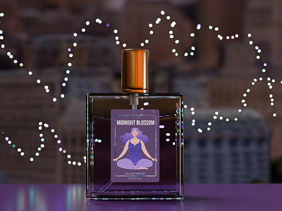 Midnight Blossom - Perfume Mockup & Label Illustration 3d 3d mockup beauty blender character illustration cosmetics digital art fashion illustration glowing lights graphic design illustration night city packaging design perfume design product mockup vector illustration