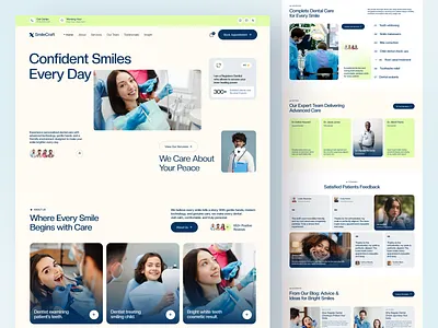 SmileCraft – Modern Dental Clinic Website Design - Medical UI clinic website clinicgrowth dental clinic dental website dentalmarketing dentistseo framerbuild healthcare website design healthcareroi landingpage medical clinic web onlinebooking patientacquisition uxui webflowsite webredesign website redesign website uiux expert