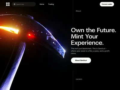 GenAuxi Landing Page web design Axe NFT 3D animation 3d 3d animation 3d art ai agents e commerce finance fintech hero hero animation hero section homepage landing landing page landingpage nft web web design web3 webdesign website
